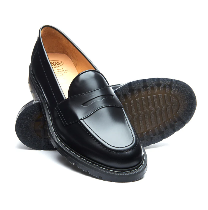 Solovair Black Hi-Shine Penny Loafer